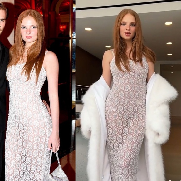 Retrofete Landy Sheer Lace Faux Pearl Adorned Maxi Dress White NEW with tag - Picture 12 of 14